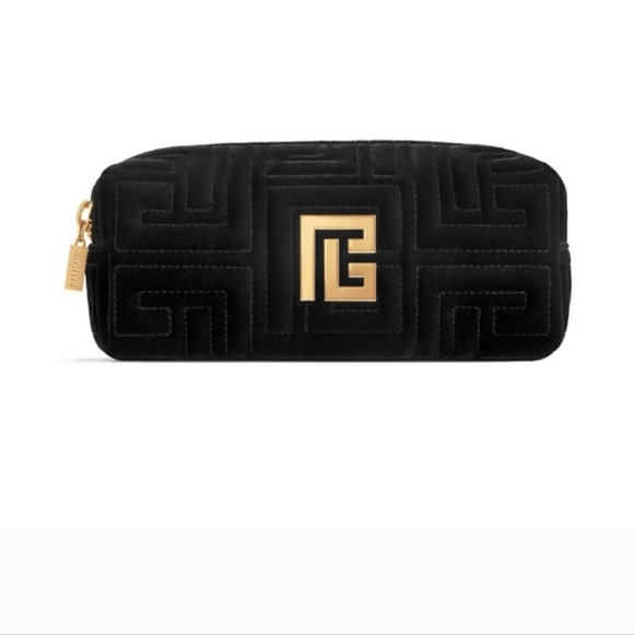 Balmain Handbags - Balmain Black Velvet Travel Cosmetics Bag/Pouch New